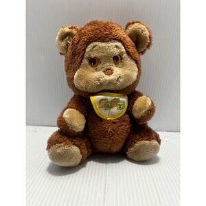 Vintage Amtoy Baby Soft Touch Plush Brown Bear with Bib Musical (not working)